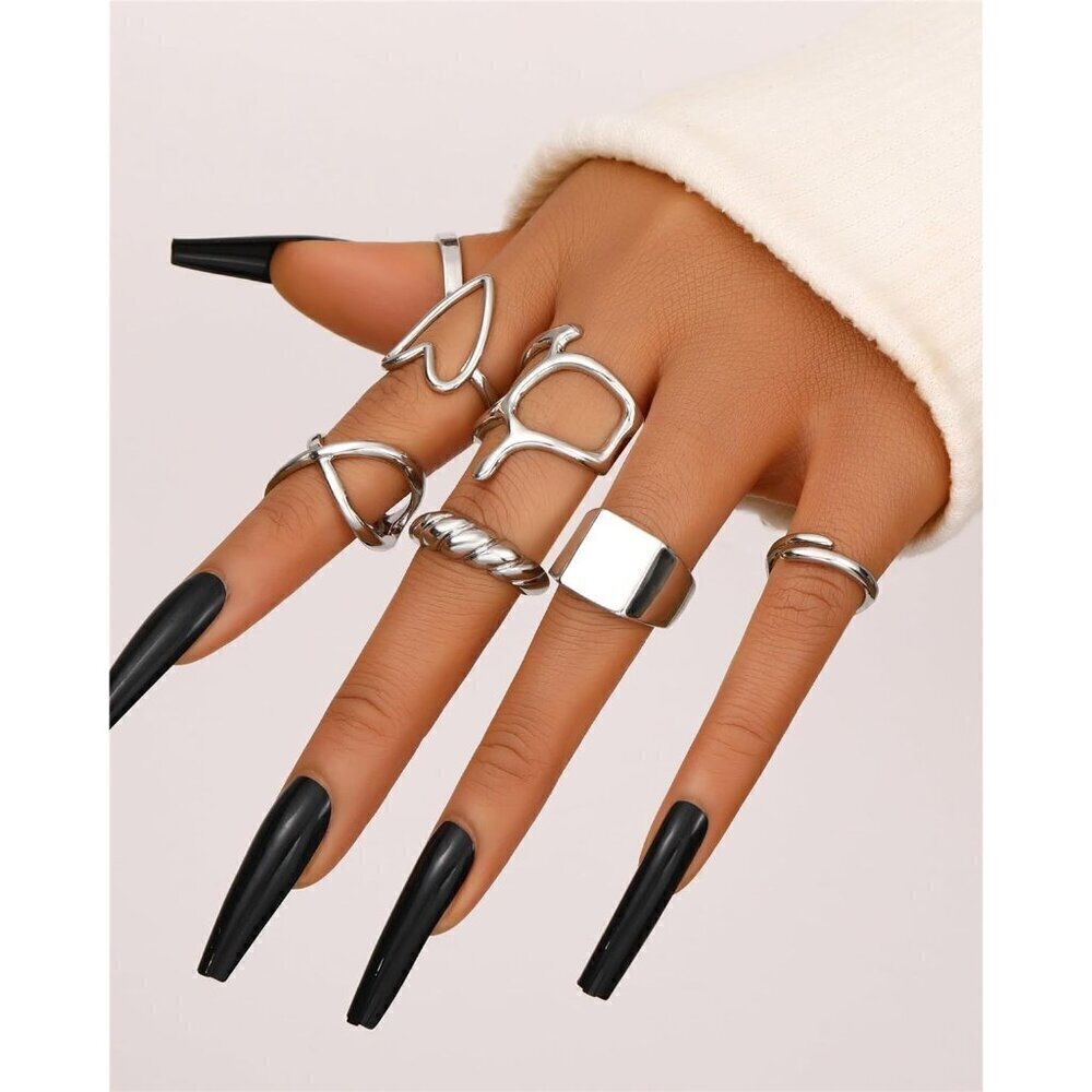 ❤️Women Sliver Rings Set Open Stacking Knuckle Ring, Signet Rings for Gift - Picture 6 of 8